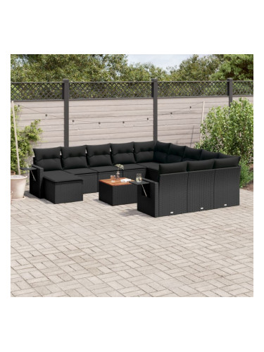 Sonata H Градински диван с възглавници, 13 части, черен, полиратан