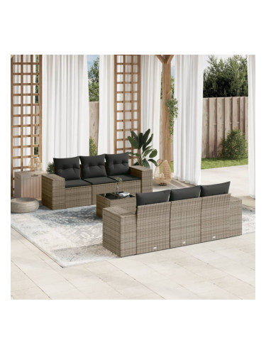 Sonata H Градински диван с възглавници, 7 части, полиратан, сив