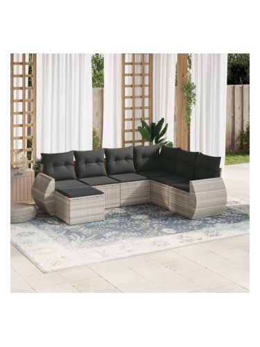 Sonata H Градински комплект с възглавници, 7 части, светлосив полиратан