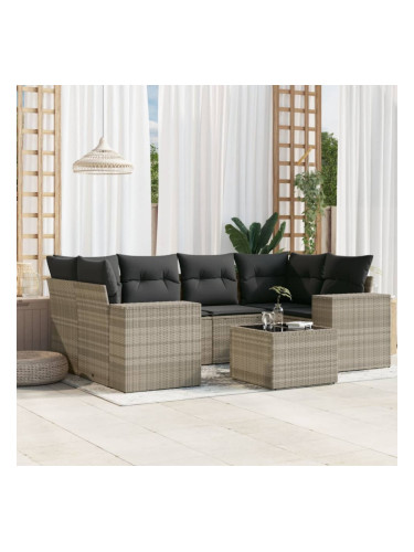 Sonata H Градински комплект с възглавници, 7 части, светлосив полиратан