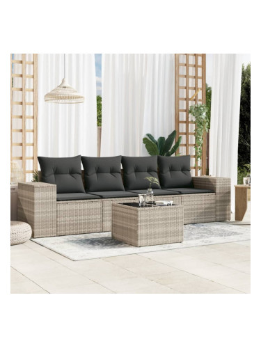 Sonata H Градински комплект с възглавници, 5 части, светлосив полиратан