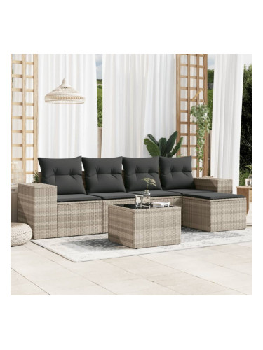 Sonata H Градински комплект с възглавници, 6 части, светлосив полиратан