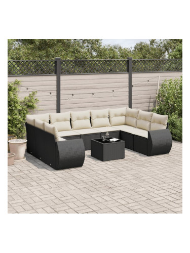 Sonata H Градински комплект диван с възглавници 10 части черен полиратан