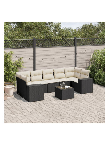 Sonata H Градински комплект диван с възглавници 8 части черен полиратан