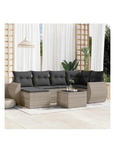 Sonata H Градински комплект с възглавници, 7 части, светлосив полиратан