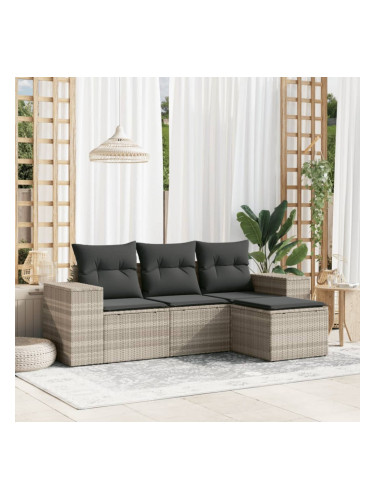 Sonata H Градински комплект с възглавници, 4 части, светлосив полиратан