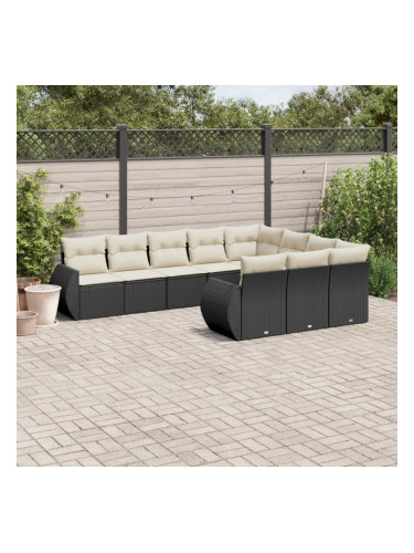 Sonata H Градински комплект диван с възглавници 10 части черен полиратан