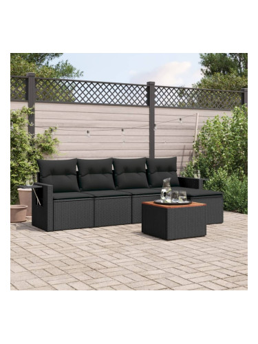 Sonata H Градински диван с възглавници, 6 части, черен, полиратан