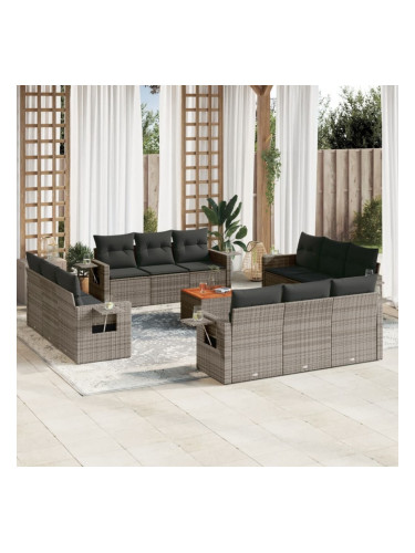 Sonata H Градински комплект диван с възглавници 13 части сив полиратан