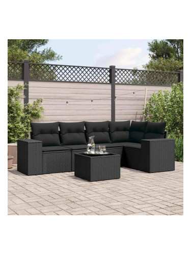 Sonata H Градински диван с възглавници, 6 части, черен, полиратан