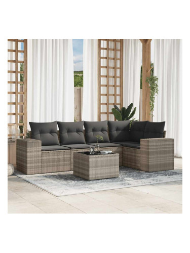 Sonata H Градински комплект с възглавници, 6 части, светлосив полиратан