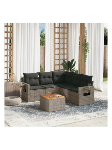 Sonata H Градински диван с възглавници, 6 части, полиратан, сив