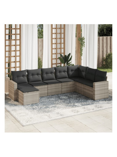 Sonata H Градински комплект с възглавници, 8 части, светлосив полиратан