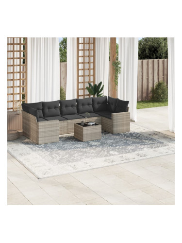 Sonata H Градински комплект с възглавници, 8 части, светлосив полиратан