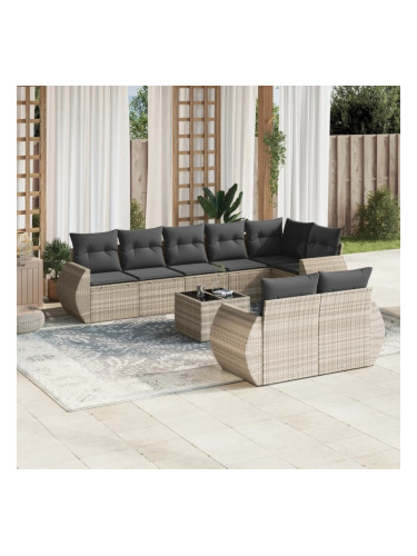 Sonata H Градински комплект с възглавници, 9 части, светлосив полиратан