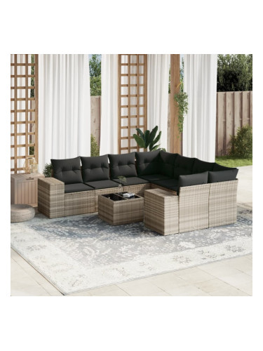 Sonata H Градински комплект с възглавници, 9 части, светлосив полиратан