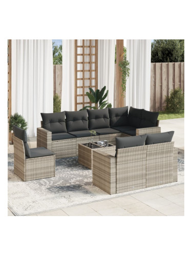 Sonata H Градински комплект с възглавници, 9 части, светлосив полиратан