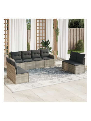 Sonata H Градински комплект с възглавници, 8 части, светлосив полиратан