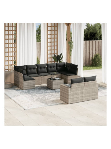 Sonata H Градински комплект с възглавници, 10 части, светлосив полиратан