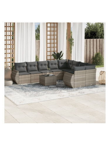 Sonata H Градински комплект с възглавници, 10 части, светлосив полиратан