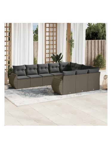 Sonata H Градински комплект с възглавници, 10 части, светлосив полиратан