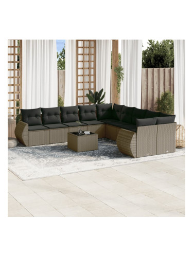 Sonata H Градински комплект с възглавници, 11 части, светлосив полиратан