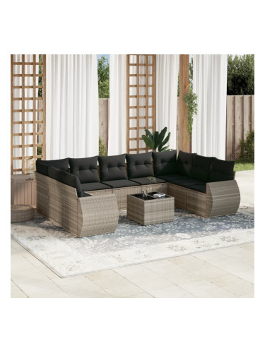 Sonata H Градински комплект с възглавници, 10 части, светлосив полиратан