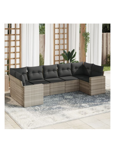 Sonata H Градински комплект с възглавници, 7 части, светлосив полиратан