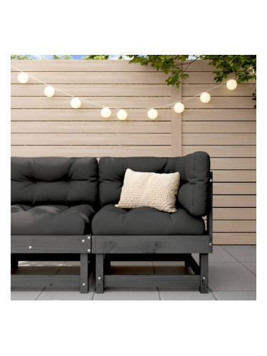 Sonata H Ъглов диван с възглавници, сив, борово дърво масив