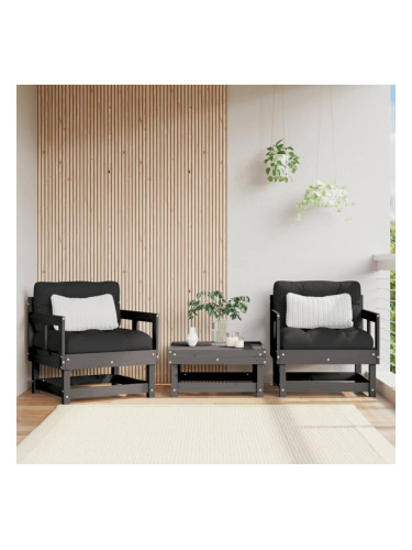 Sonata H Градински столове с възглавници, 2 бр, сиви, бор масив