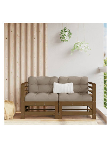 Sonata H Ъглови дивани с възглавници, 2 бр, меденокафяви, бор масив