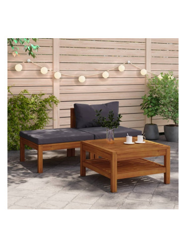 Sonata H Градински лаундж комплект тъмносиви възглавници 3 части акация