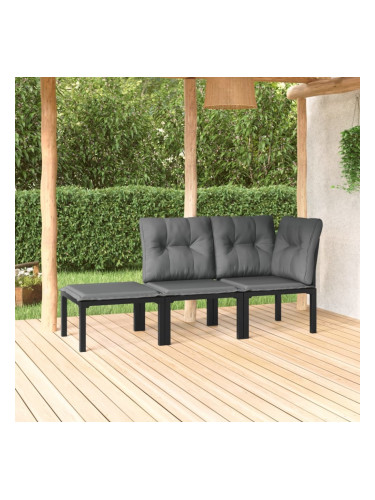 Sonata H Градински лаундж комплект 3 части черно и сиво полиратан