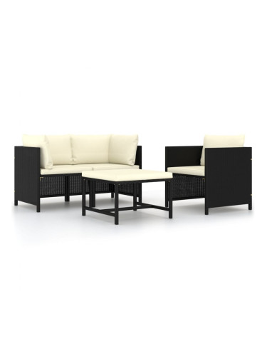 Sonata H Градински комплект с възглавници, 4 части, черен полиратан