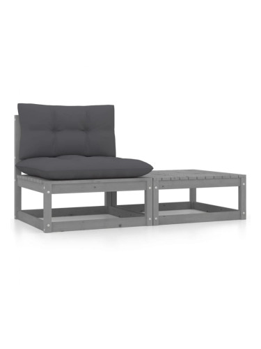 Sonata H Градински лаундж комплект 2 части с възглавници сив бор масив