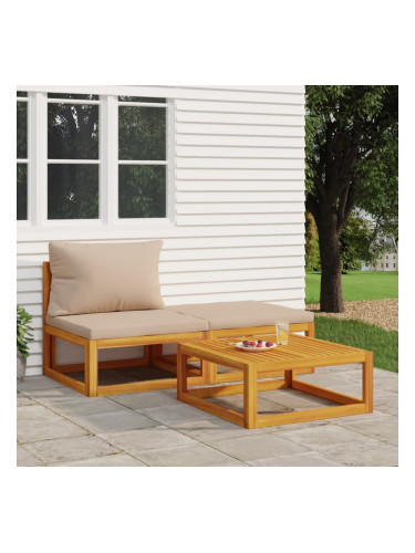 Sonata H Градински лаундж комплект с възглавници, 3 части, акация масив