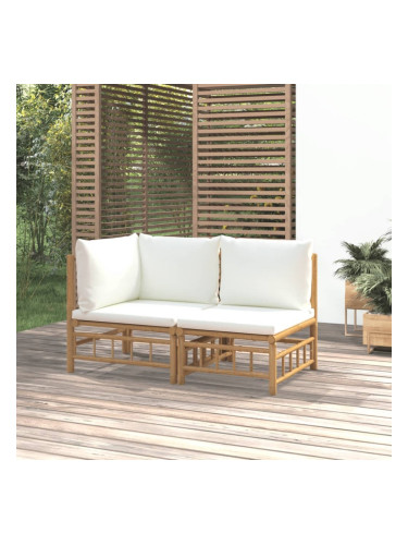 Sonata H Градински лаундж комплект с кремави възглавници 2 части бамбук