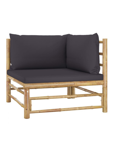 Sonata H Градински ъглов диван с тъмносиви възглавници, бамбук