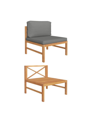 Sonata H Среден диван с тъмносиви възглавници, тиково дърво масив