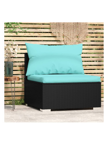Sonata H Градински среден диван с възглавници черен полиратан