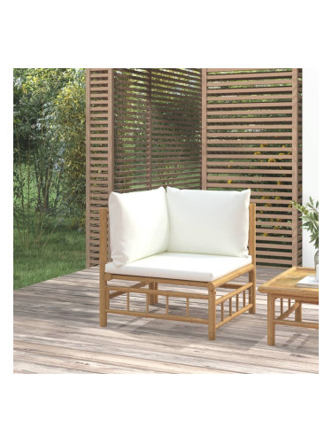 Sonata H Градински ъглов диван с кремавобели възглавници бамбук