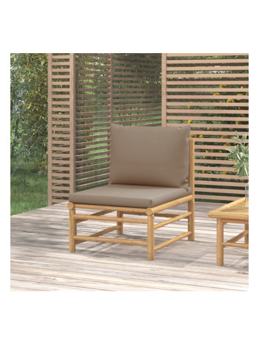 Sonata H Градински среден диван с таупе възглавници бамбук