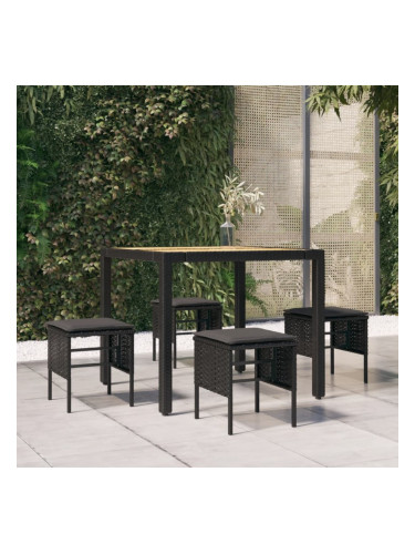 Sonata H Градински табуретки с възглавници, 4 бр, черни, полиратан