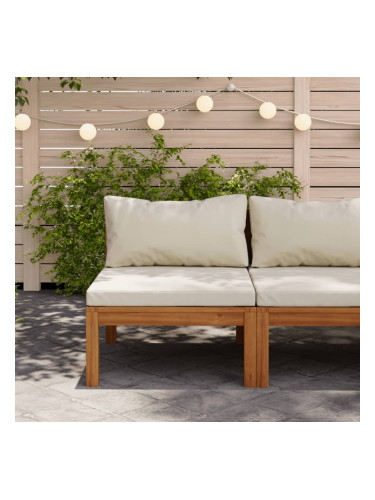 Sonata H Модулен среден диван с кремавобели възглавници, акация масив