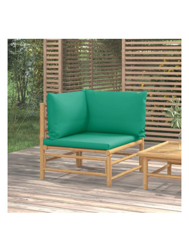 Sonata H Градински ъглов диван със зелени възглавници бамбук