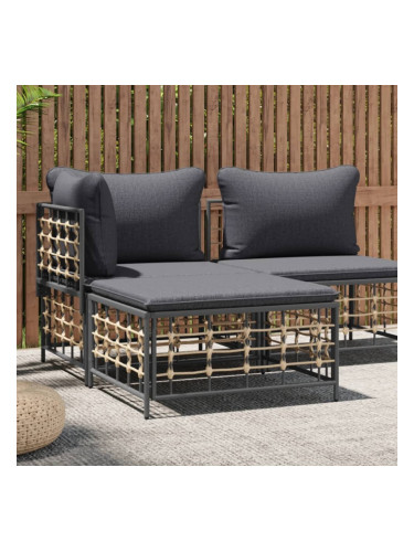 Sonata H Градинска табуретка за крака с тъмносива възглавница, полиратан