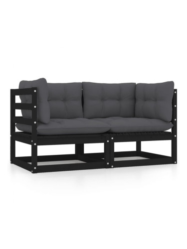 Sonata H Градински 2-местен диван с възглавници черен борово дърво масив