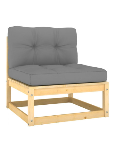 Sonata H Градински среден диван със сиви възглавници, борово дърво масив