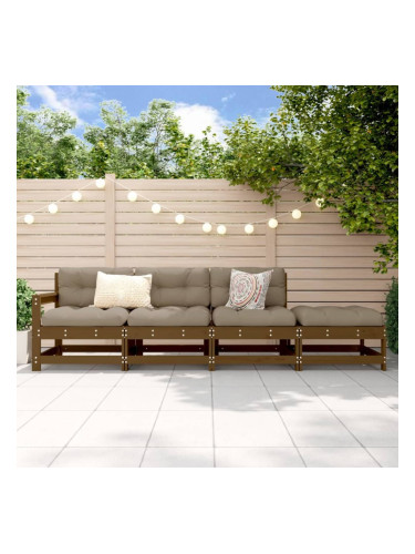 Sonata H Градински лаундж комплект, 4 части, меденокафяв, бор масив