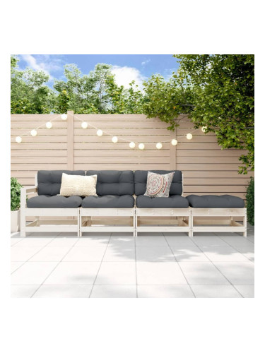 Sonata H Градински лаундж комплект, 4 части, бял, бор масив